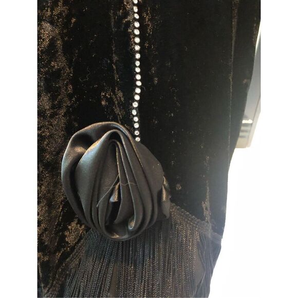 Betsy & Adam Women’s Black Velvet Tassel Trim Long Sleeve vintage retro vibe Dre - Picture 4 of 7